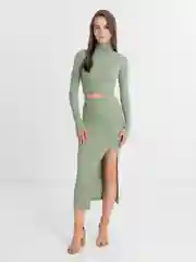 Мятный женский костюм с юбкой в рубчик