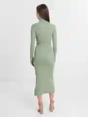 Мятный женский костюм с юбкой в рубчик