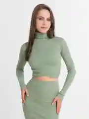 Мятный женский костюм с юбкой в рубчик