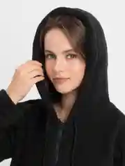 Черный толстовка женская на молнии, флисовая теплая с капюшоном, свитшот, худи, бомбер