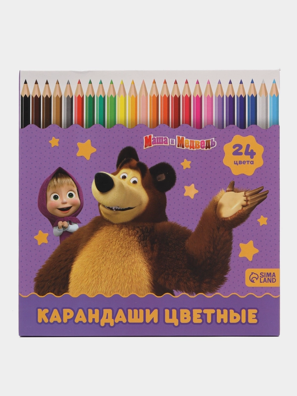 Карандаши цветные - 24 цветов, корпус деревянный, трехгранные