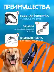 Синий поводок-рулетка для собак, 5 метров