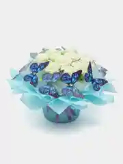 Белый букет из мягких игрушек и бабочек, светящийся, подарок