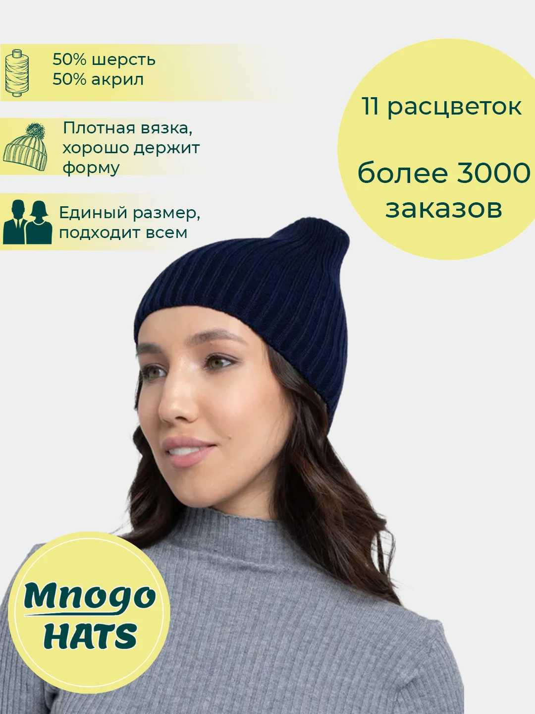 Темно-синий шапка женская, вязаная