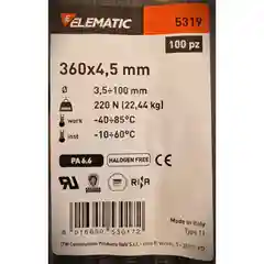 Черный стяжка-хомут нейлоновая Elematic чёрная, 360 х 4,5 мм, 100 шт/упак