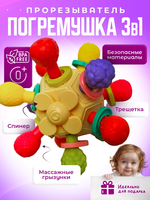 Погремушка-прорезыватель грызунок Mamagoods сфера / бутылочка