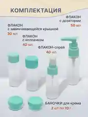 Бирюзовый дорожный набор флаконов и баночек с косметичкой для путешествий