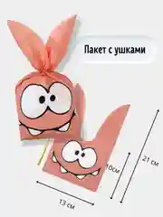 Коралловый пакет для упаковки подарка Дед Мороз, Новый год/ подарочный пакет/ мешочек/пакет с ушками