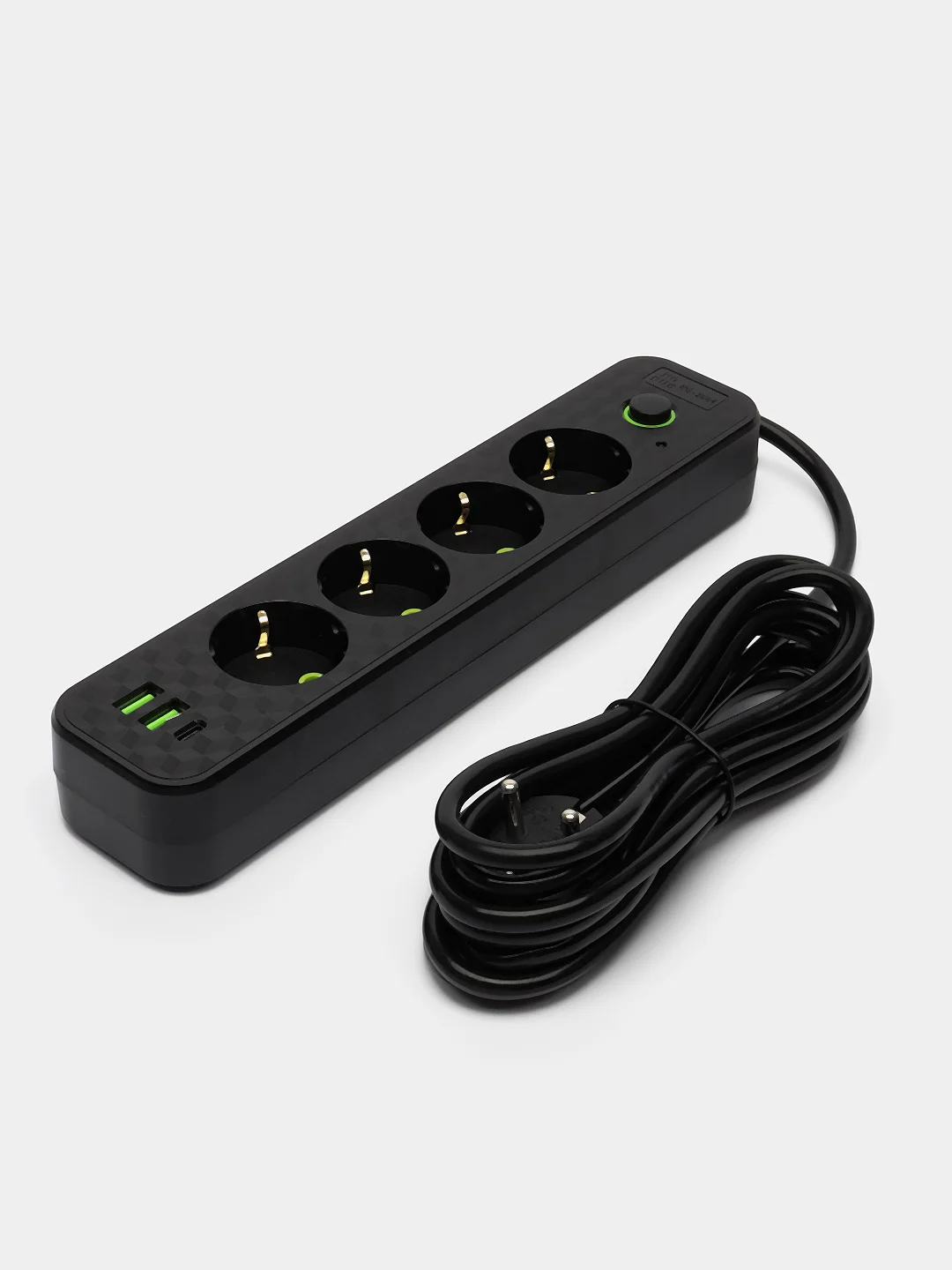 Синий сетевой фильтр-удлинитель с USB и Type-C портами, кнопкой выключения