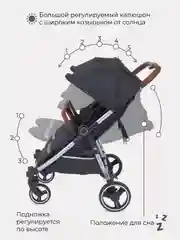 Черный коляска детская для близнецов MOWBaby Tandem MB170 Black