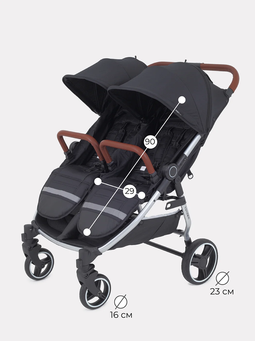 Черный коляска детская для близнецов MOWBaby Tandem MB170 Black
