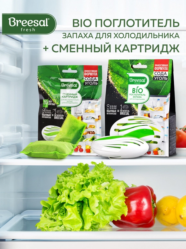 Поглотитель запаха для холодильника + сменный картридж