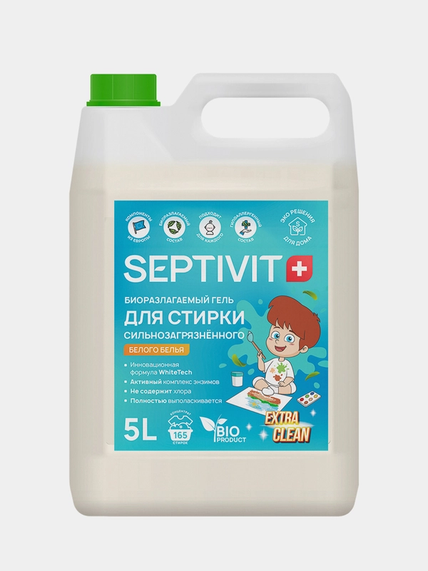 Гель для стирки SEPTIVIT "Сильнозагрязненные Белые Вещи" Extra Clean, 5 л