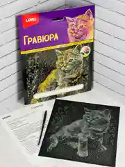 Гравюра картина на фольге Котенок Кошка эффект золото Лори
