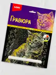 Гравюра картина на фольге Котенок Кошка эффект золото Лори