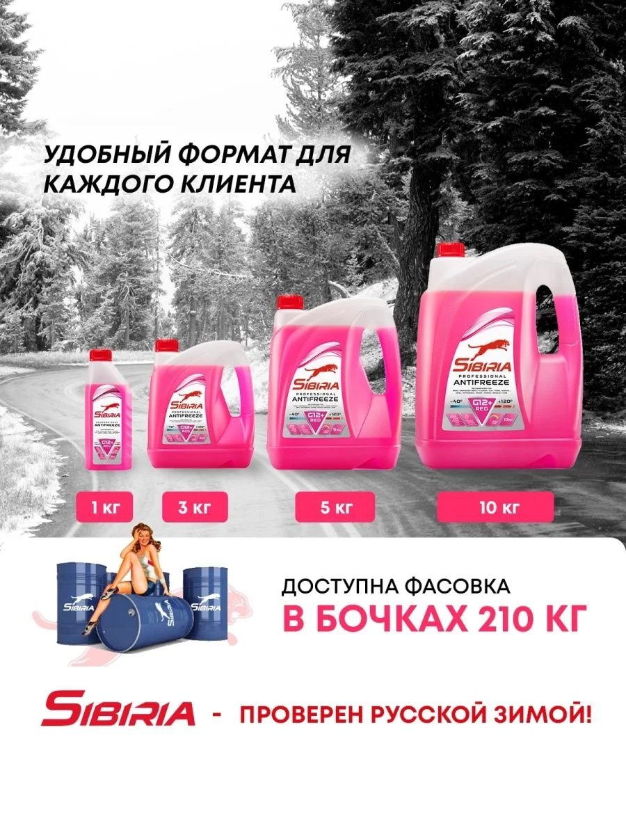 Антифриз для двигателя автомобиля SIBIRIA ANTIFREEZE G12+ (-40), 10 кг