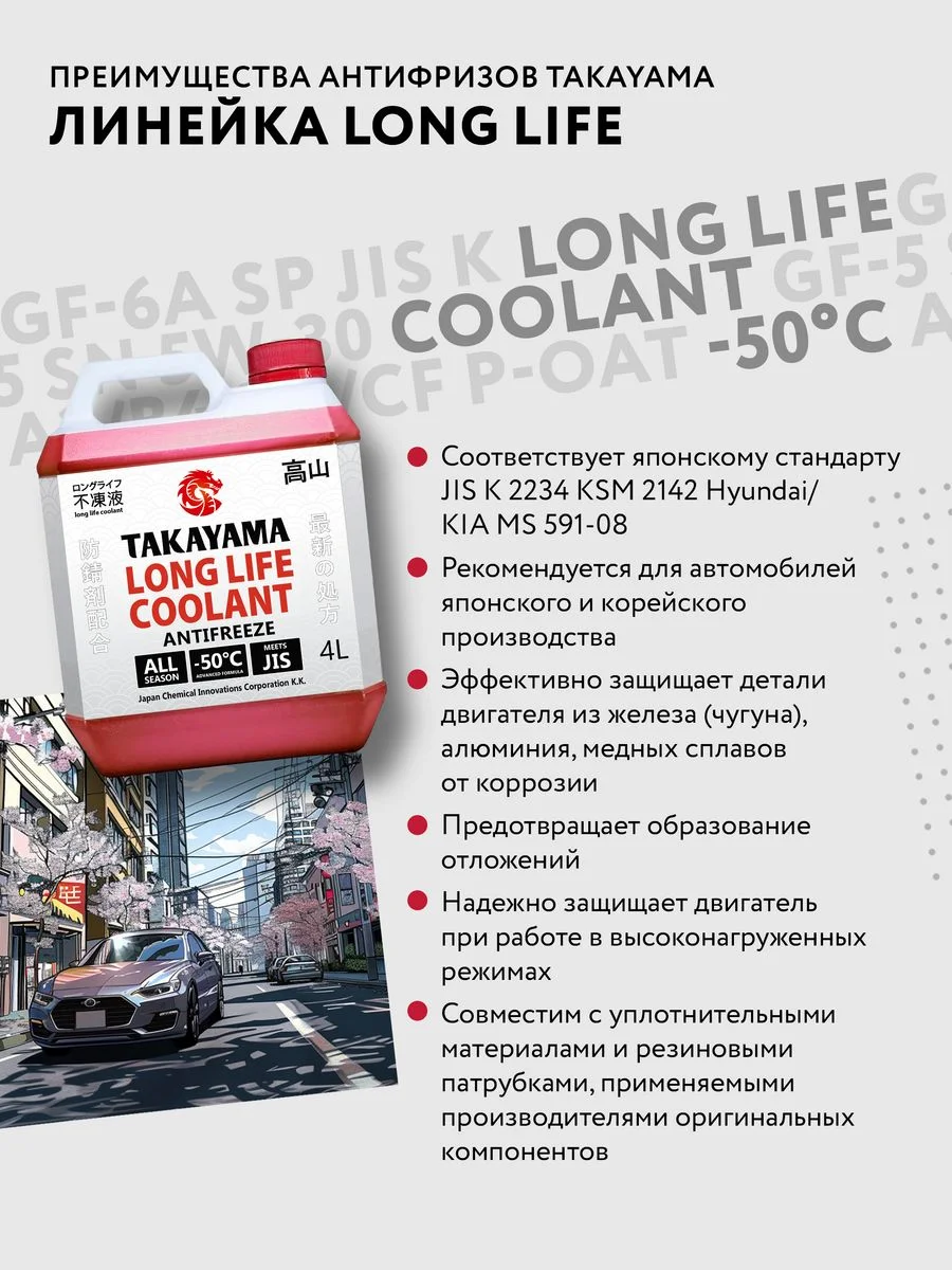 Антифриз TAKAYAMA LONG LIFE COOLANT RED (-50) красный 4 л