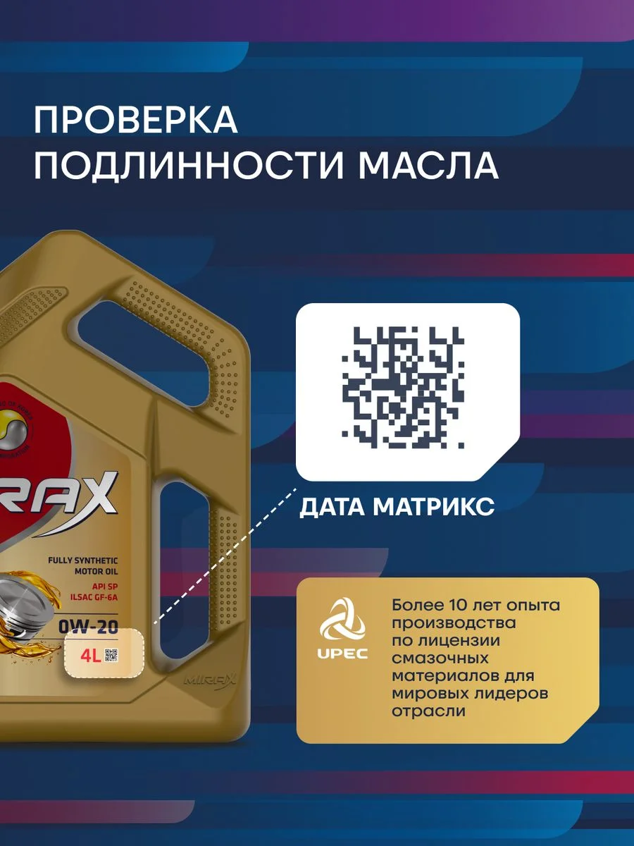 Моторное масло MIRAX MX9 SAE 0W-20, API SP, ILSAC GF-6A Синтетическое