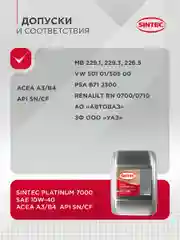 Моторное масло SINTEC PLATINUM 7000 SAE 5W-40 API SN/CF Синтетическое 20 л
