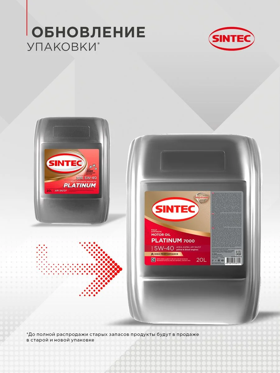 Моторное масло SINTEC PLATINUM 7000 SAE 5W-40 API SN/CF Синтетическое 20 л