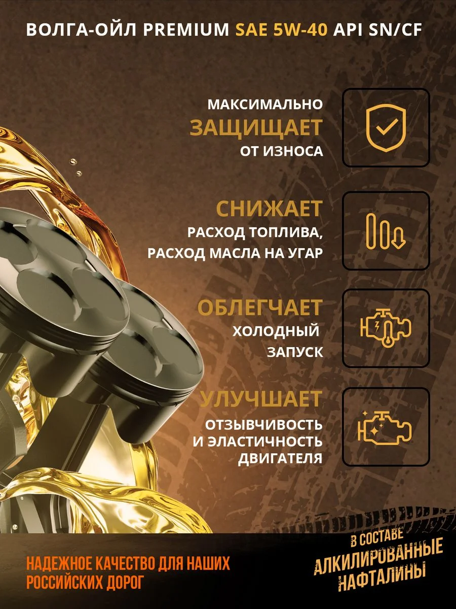 Синтетическое моторное масло Волга-Ойл PREMIUM 5W-40 API SN/CF ACEA A3/B4 Volga Oil