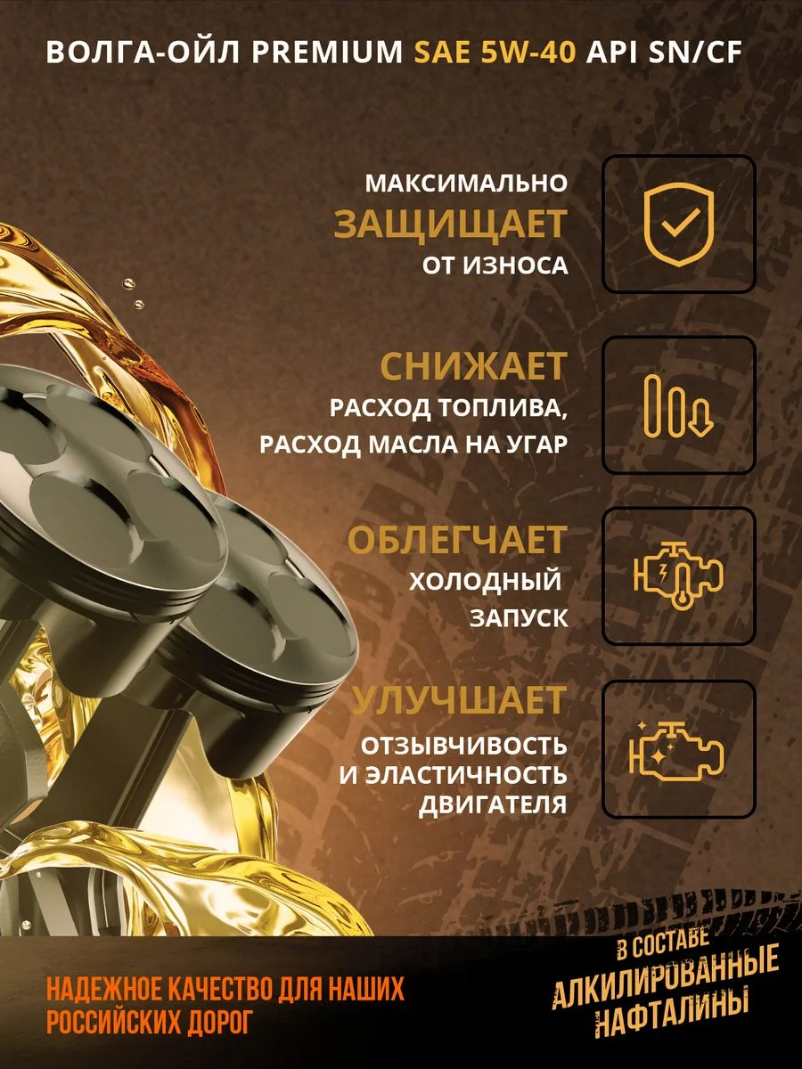 Синтетическое моторное масло Волга-Ойл PREMIUM 5W-40 API SN/CF ACEA A3/B4 Volga Oil