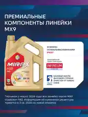 Моторное масло MIRAX MX9 SAE 5W-30, API SN, ACEA C3, Синтетическое