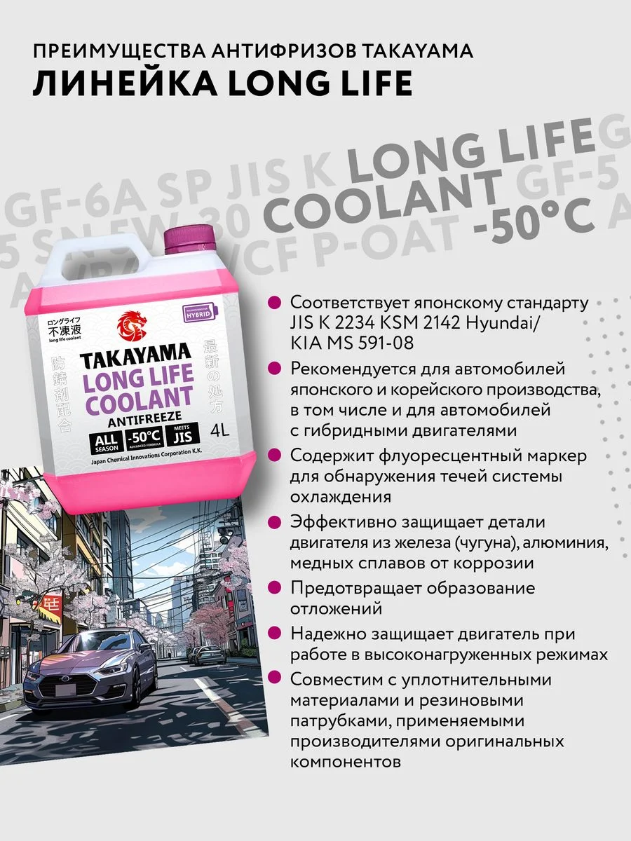 Антифриз TAKAYAMA LONG LIFE COOLANT HYBRID (-50) розовый 2 л