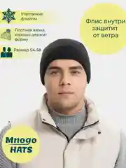Угольный шапка мужская, утепленная флисом