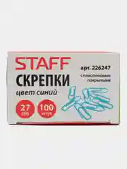 Скрепки 27 мм, STAFF, синие, 100 шт., в картонной коробке