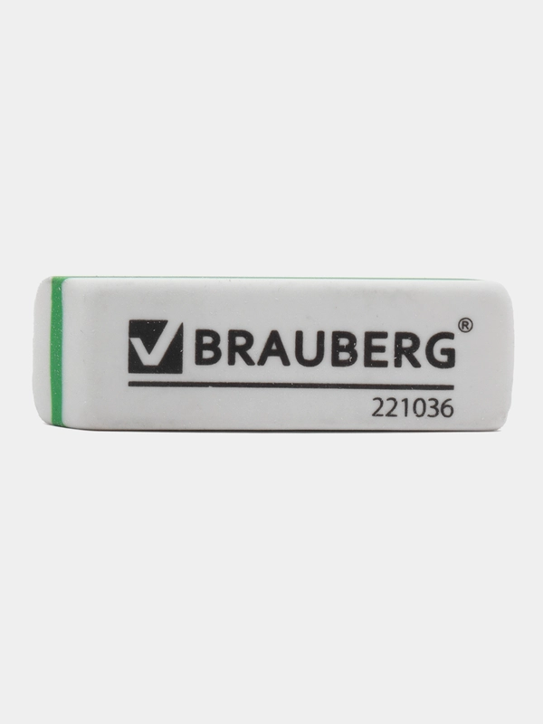 Ластик BRAUBERG, 57*18*8мм, белый, прямоугольный, скошенные края. 1/3/5шт