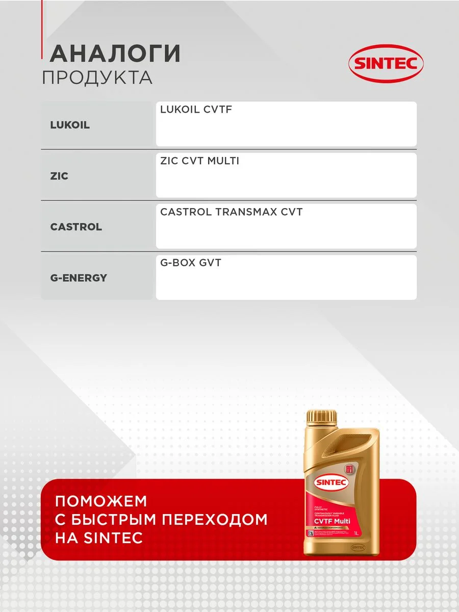 Трансмиссионное масло SINTEC CVTF MULTI для вариаторной коробки передач