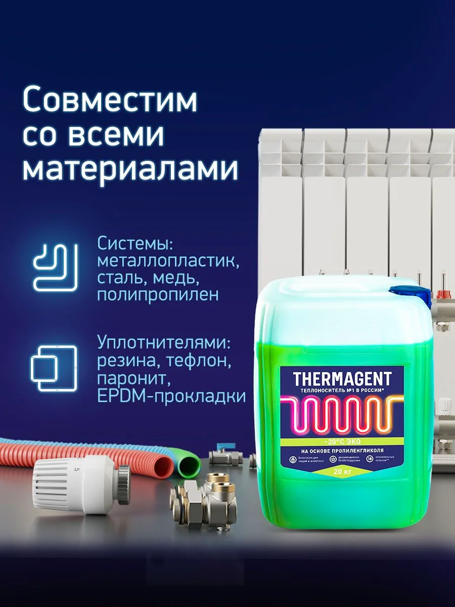 Теплоноситель THERMAGENT ЭKO -20 на основе пропиленгликоля, безопасный бытовой антифриз