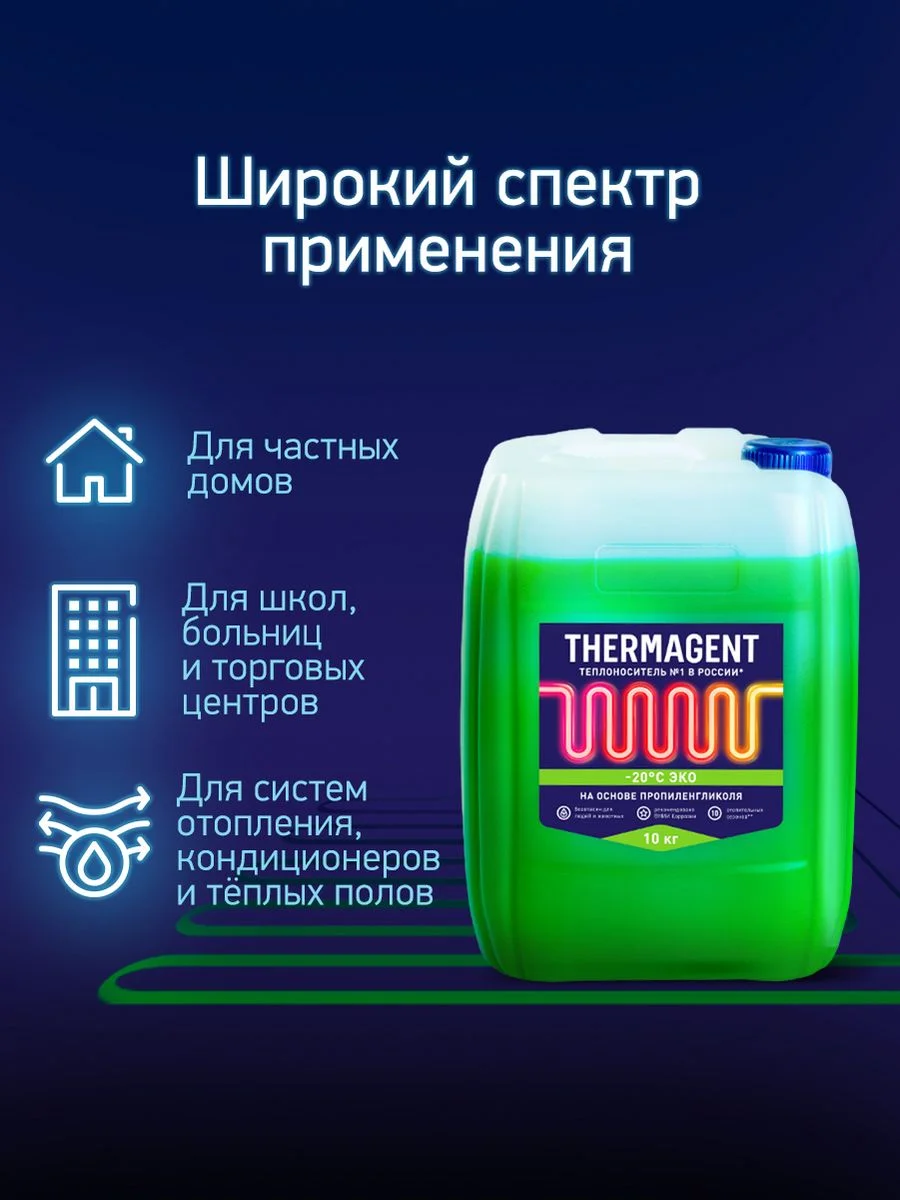 Теплоноситель THERMAGENT ЭKO -20 на основе пропиленгликоля, безопасный бытовой антифриз