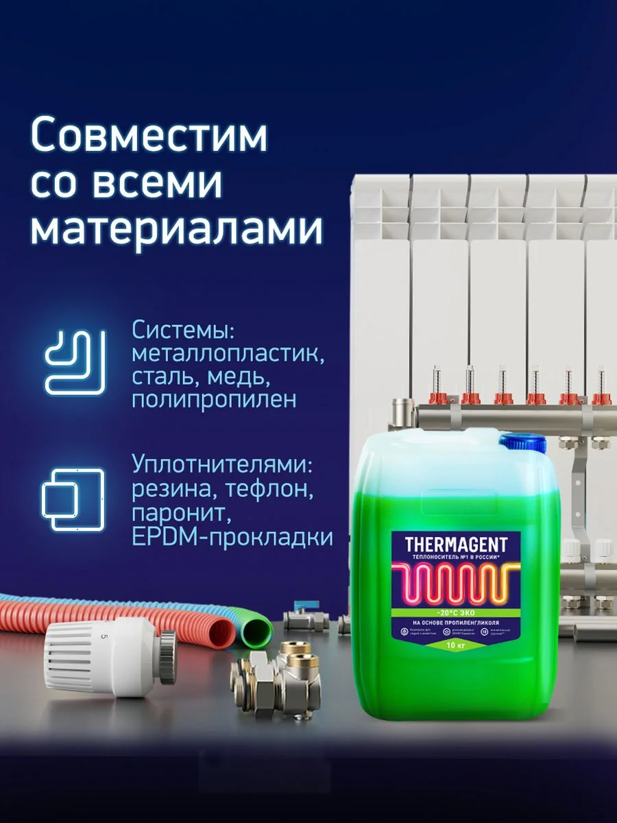 Теплоноситель THERMAGENT ЭKO -20 на основе пропиленгликоля, безопасный бытовой антифриз