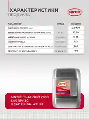 Моторное масло SINTEC PLATINUM 7000 SAE 5W-30 API SP, ILSAC GF-6A Синтетическое