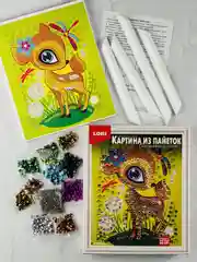 Картина из пайеток в рамке стразы блестяшки Олененок Лори