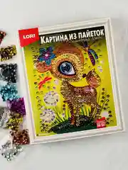 Картина из пайеток в рамке стразы блестяшки Олененок Лори