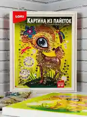 Картина из пайеток в рамке стразы блестяшки Олененок Лори
