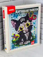 Картина из пайеток аппликация стразы Котенок Кот Кошка лори