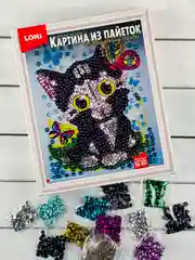 Картина из пайеток аппликация стразы Котенок Кот Кошка лори