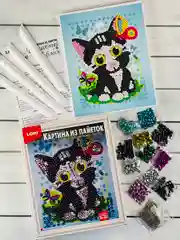 Картина из пайеток аппликация стразы Котенок Кот Кошка лори