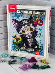 Картина из пайеток аппликация стразы Котенок Кот Кошка лори