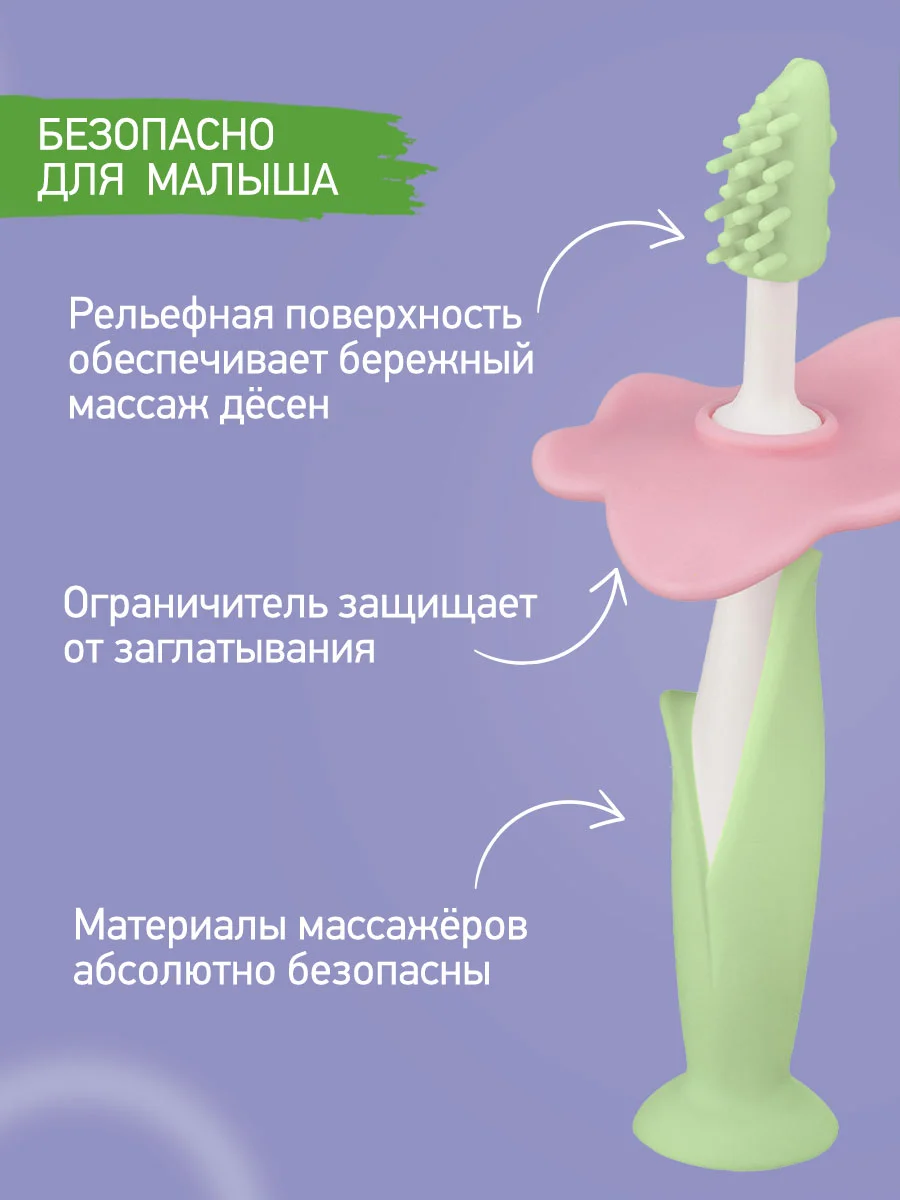 Лайм щетки - массажёры, прорезыватель, грызунки детские FLOWER от ROXY-KIDS, 2 шт