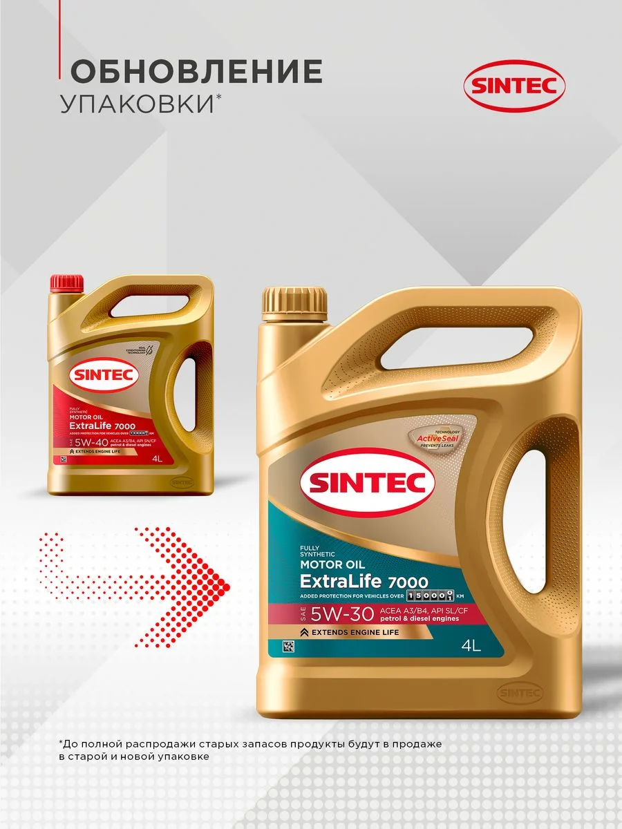Моторное масло SINTEC EXTRALIFE 7000 SAE 5W-30, API SL/CF, ACEA A3/B4 Синтетическое