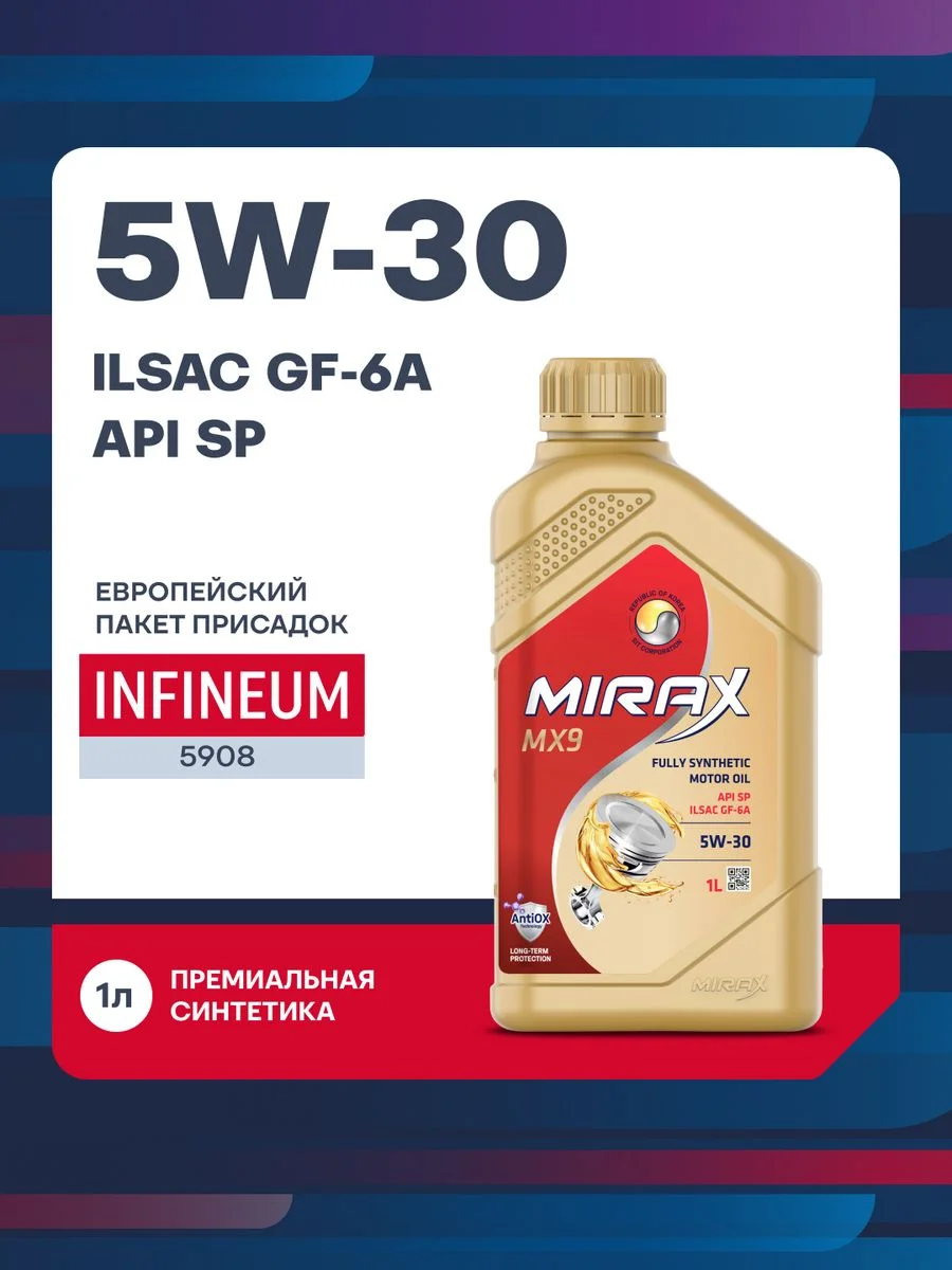 Моторное масло MIRAX MX9 SAE 5W-30, API SP, ILSAC GF-6A Синтетическое