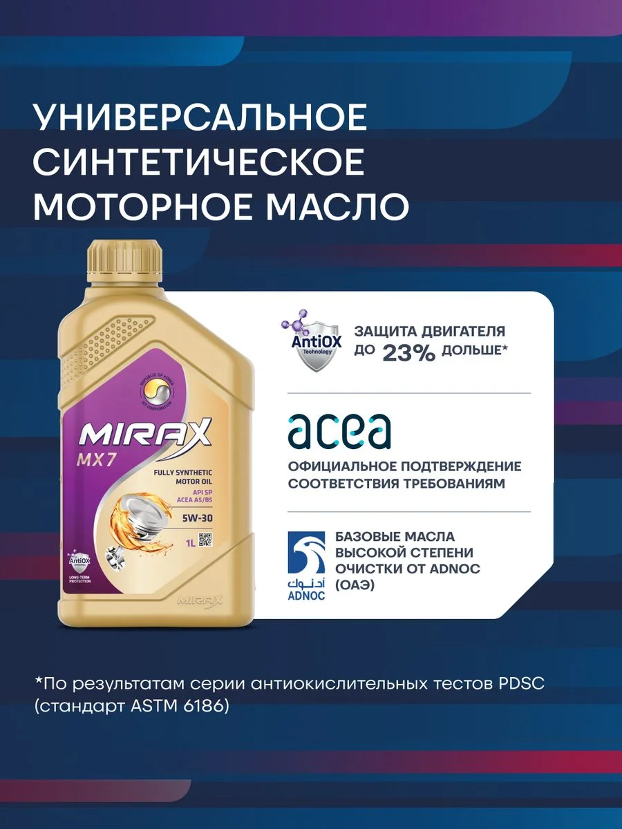 Моторное масло MIRAX MX7 SAE 5W-30, API SL/CF, ACEA A3/B4