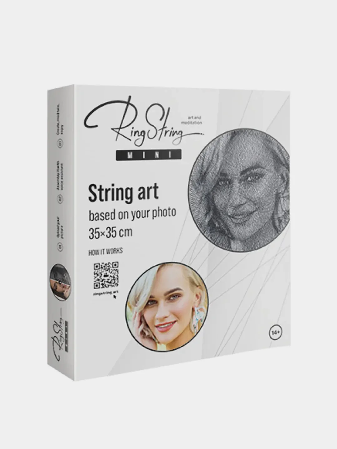 Белый набор для создания картины нитью из любой фотографии, RingString, в технике стринг арт
