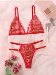 Красный женский комплект нижнего белья, кружевное