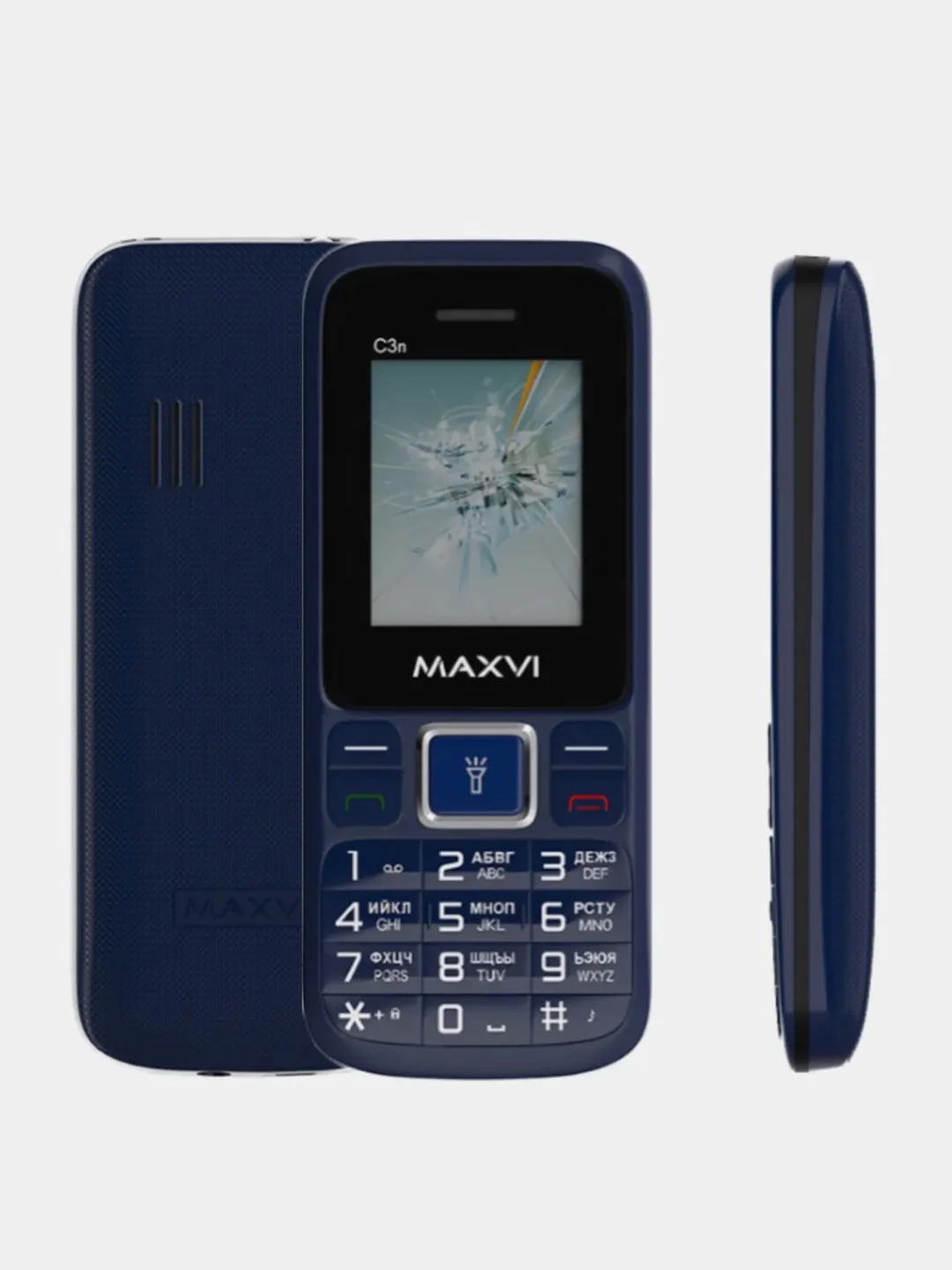 Синий мобильный телефон Maxvi C3n, аккумулятор 800 мАч